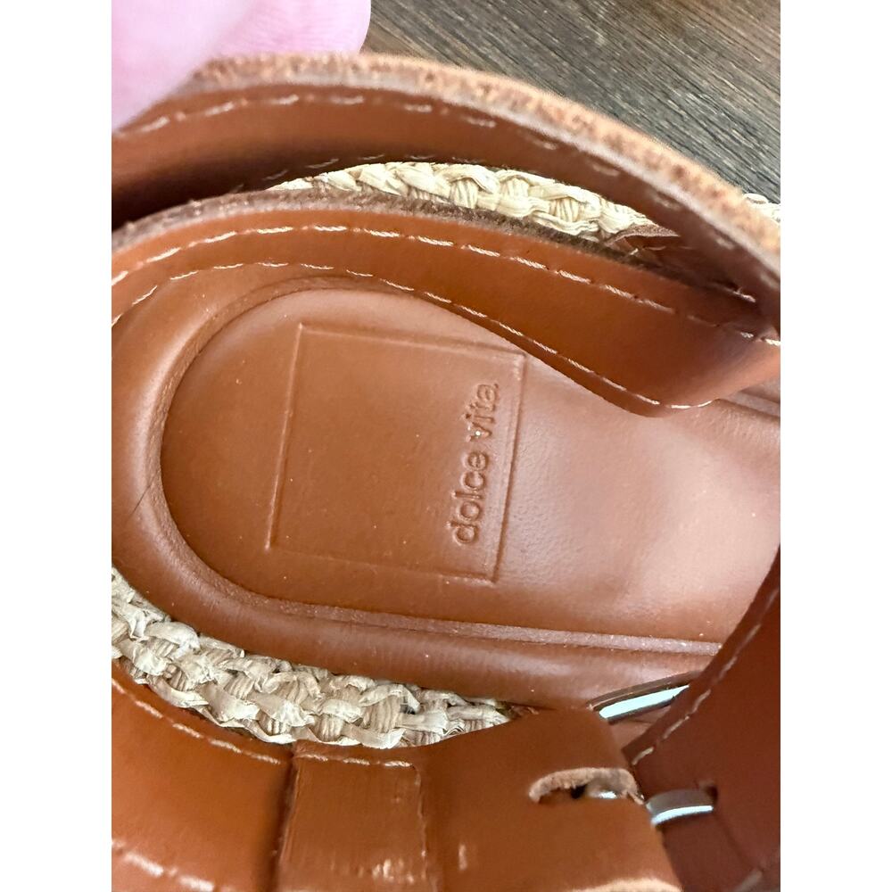 Dolce Vita Roxie Leather and Raffia Platform Brown Espadrille Sandals Summer 8.5 - Picture 5 of 10